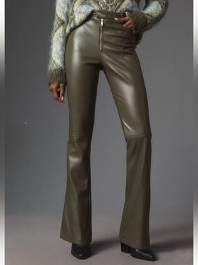 AVEC LES FILLES, Faux Leather Kick-Flare Pants, Size 4